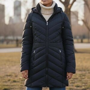 Bernardo Eco-Plume Packable Puffer Jacket Removable Vest Navy Blue Size L